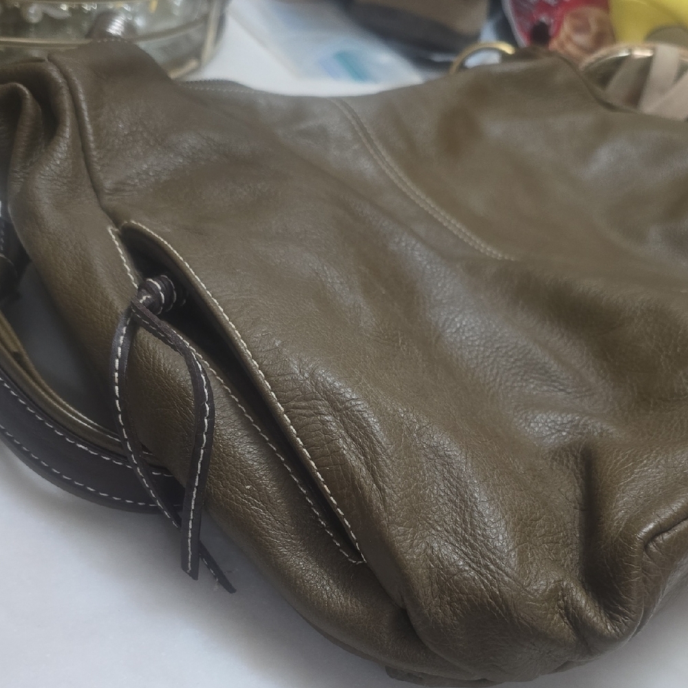 Pebbled Olive Shoulder Bag with Adjustable Strap - Picture 10 of 11